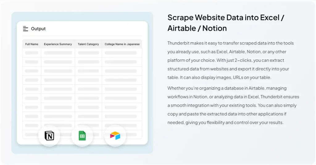 How to Scrape Any Website Without Code Using Thunderbit AI 6 Exporting Data Scraped by Thunderbit into Google Sheets, Airtable, or Notion