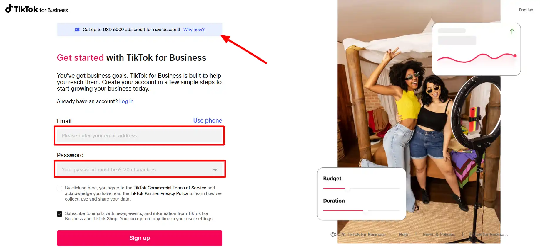 TikTok Ad Credits 2026: $6,000 Ad Credit Eligibility Guide 6 Signup on Tiktok for Business to Redeem Discount